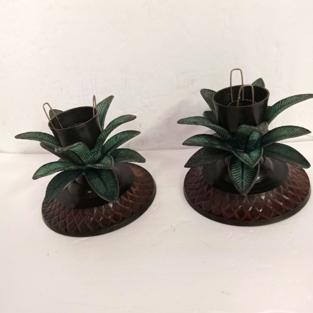 2 Pair Vintage/Antique Brass/Copper PALM TREE Candle Holder
